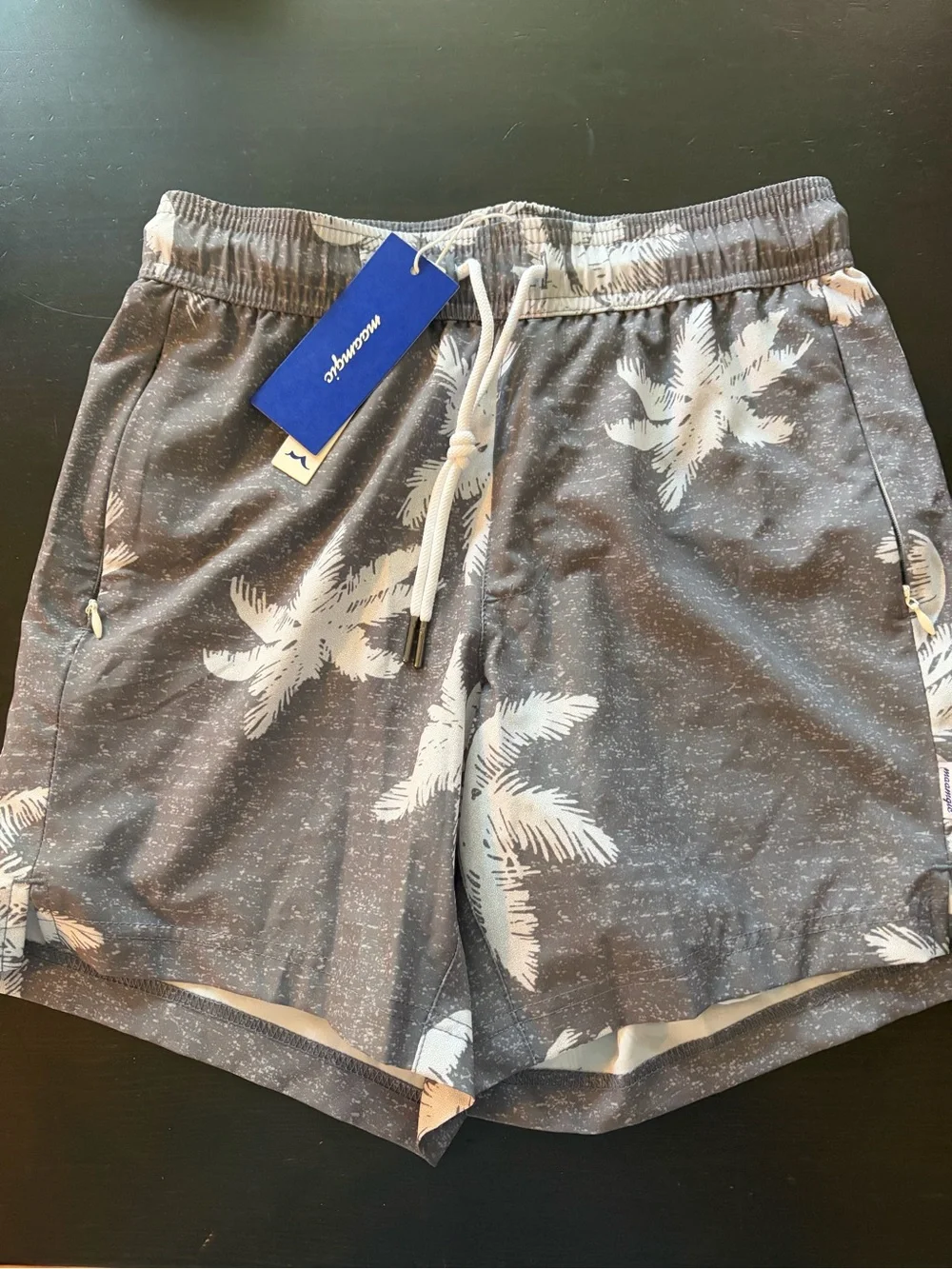 Men’s XS/teen XL Gray Palm Print Swim Shorts